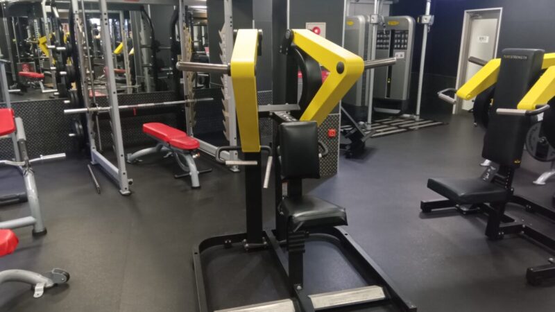 僧帽筋に入りやすい斜め上ロー｜テクノジム/ローロウ（プレートロード） 